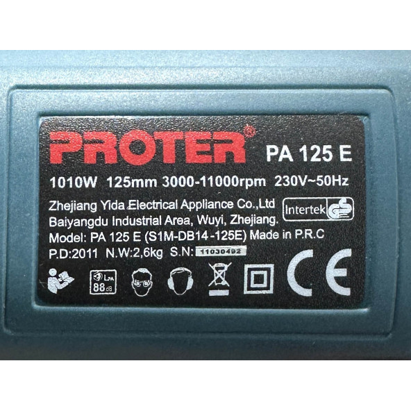 Proter PA125E Avuç Taşlama Makinesi Devir Ayarlı 125 MM 1010 W - 3