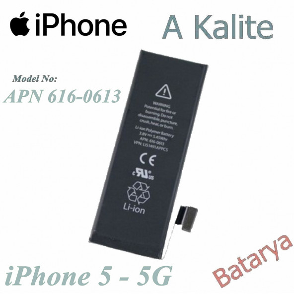 iphone 5 Batarya 5G Apn 616-0613 Batarya iphone 5 Batarya 5G Apn 616-0613 Uyumlu Yedek Batarya