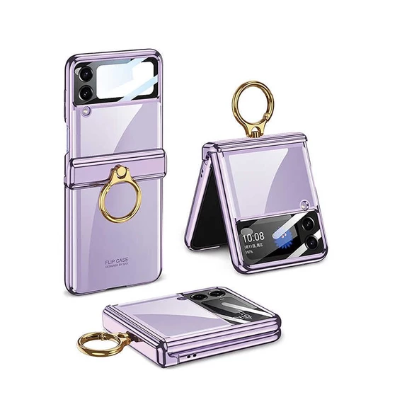 Gpack Samsung Galaxy Z Flip 4 Kılıf Kıpta Yüzüklü Lens Korumalı Kapak - 7