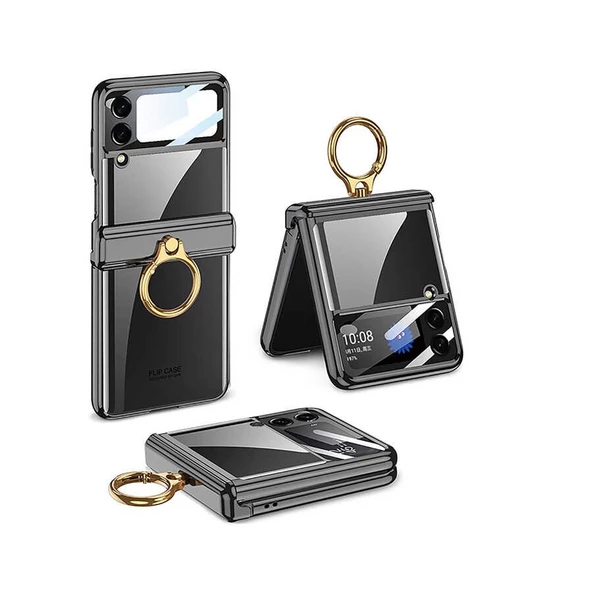 Gpack Samsung Galaxy Z Flip 4 Kılıf Kıpta Yüzüklü Lens Korumalı Kapak - 6