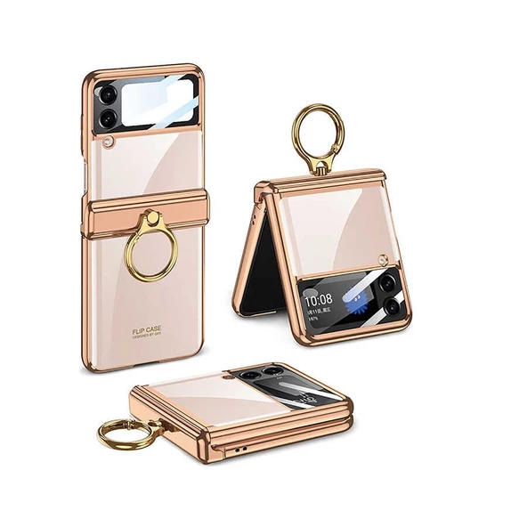 Gpack Samsung Galaxy Z Flip 4 Kılıf Kıpta Yüzüklü Lens Korumalı Kapak - 5