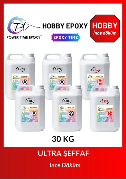 POWER TIME EPOXY 30 Kg Hobby Epoxy/ Ultra Şeffaf ve Parlak Epoksi Reçine Ince Döküm ürün görseli 1