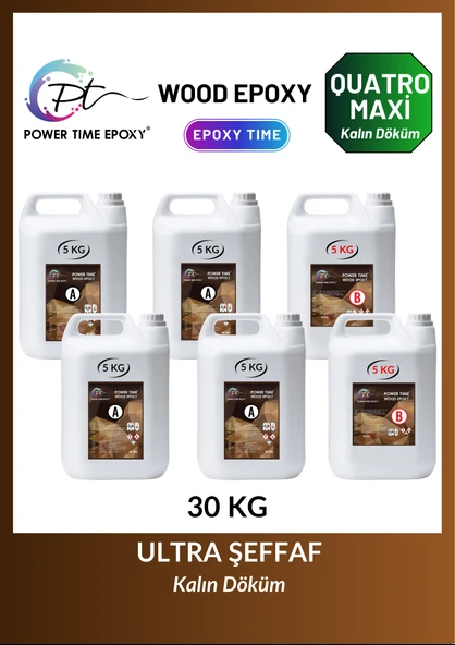 POWER TIME EPOXY 30 Kg Wood Epoxy Quatro Maxi/ Kalın Döküm Ultra Şeffaf ve Parlak Epoksi Reçine Sehpa, Masa Için (yeni) ürün görseli 1