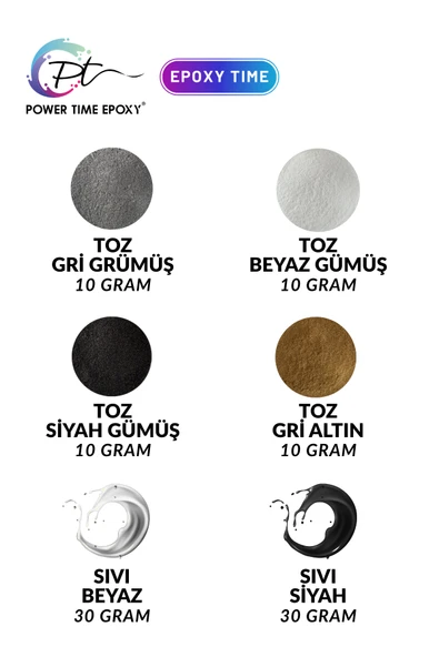 POWER TIME EPOXY 6lı Epoksi Pigment Boya Seti Dark/ Epoksi Için/ 4 Adet Toz Sedefli - 2 Adet Sıvı Opak-transparan - 2