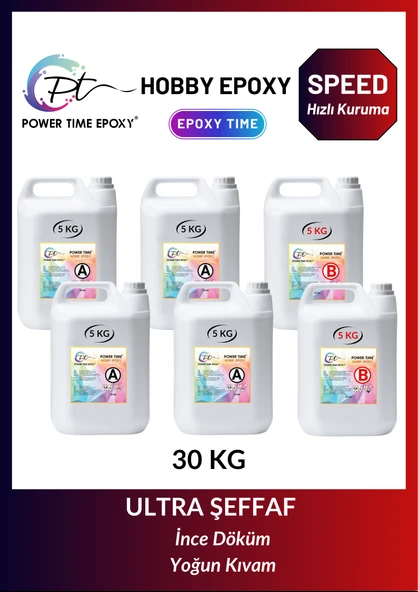POWER TIME EPOXY 30 Kg Hobi Epoksi Speed/ Hızlı Kuruma/ Ultra Şeffaf ve Parlak Epoksi Reçine Ince Döküm Yoğun Kıvam ürün görseli 1