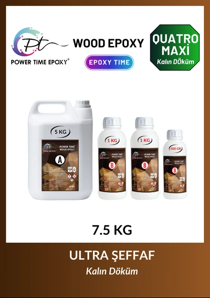 POWER TIME EPOXY 7.5 Kg Wood Epoxy Quatro Maxi/ Kalın Döküm Ultra Şeffaf ve Parlak Epoksi Reçine Sehpa, Masa Için (yeni) ürün görseli 1