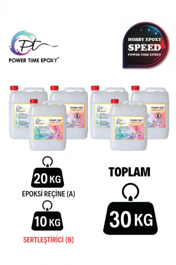 POWER TIME EPOXY 30 Kg Hobi Epoksi Speed/ Hızlı Kuruma/ Ultra Şeffaf ve Parlak Epoksi Reçine Ince Döküm Yoğun Kıvam