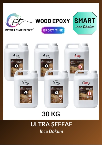 POWER TIME EPOXY 30 Kg Wood Epoxy Smart/ Sehpa, Masa, Aksesuar Için Şeffaf Epoksi Reçine Ince Döküm ürün görseli 1