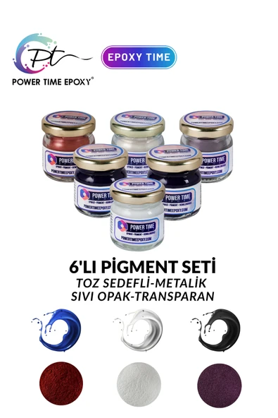 POWER TIME EPOXY 6lı Epoksi Pigment Boya Seti / Epoksi Için/ 3 Adet Toz Sedefli - 3 Adet Sıvı Opak-transparan ürün görseli 1
