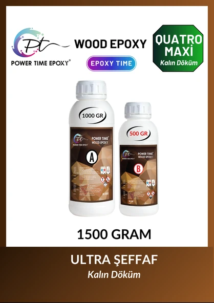 POWER TIME EPOXY 1500 gram Wood Epoxy Quatro Maxi/Kalın Döküm Ultra Şeffaf ve Parlak Epoksi Reçine Sehpa, Masa Için (yeni) ürün görseli 1