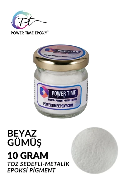 POWER TIME EPOXY Sedefli Metalik Toz Pigment Boya / Beyaz Gümüş / Epoksi Için ürün görseli 1