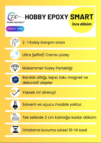 POWER TIME EPOXY Hobby Epoxy Smart/ Şeffaf Epoksi Reçine Ince Döküm (1500 Gram)+ 2 Adet Sıvı Pigment (siyah Beyaz) - Resim 2