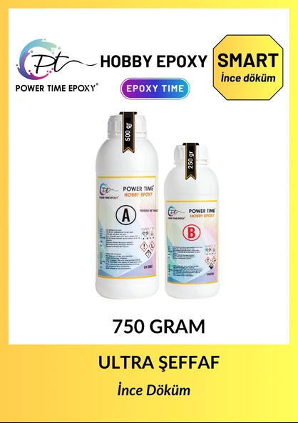 POWER TIME EPOXY 750 gram Hobby Epoxy Smart/ Ultra Şeffaf ve Parlak Şeffaf Epoksi Reçine Ince Döküm ürün görseli 1