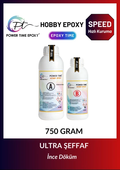 POWER TIME EPOXY 750 gram Hobi Epoksi Speed/ Hızlı Kuruma/ Ultra Şeffaf ve Parlak Epoksi Reçine Ince Döküm Yoğun Kıvam ürün görseli 1