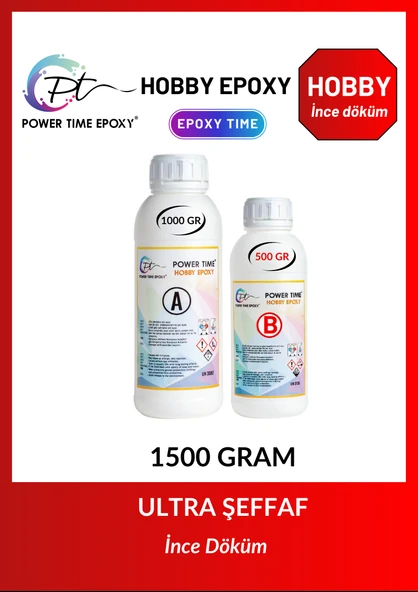 POWER TIME EPOXY 1500 gram Hobby Epoxy/ Ultra Şeffaf ve Parlak Epoksi Reçine Ince Döküm Power Time Epoxy ürün görseli 1