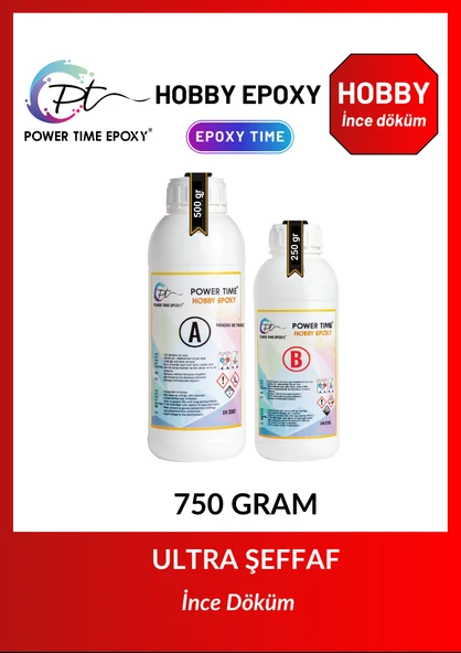 POWER TIME EPOXY 750 gram Hobby Epoxy/ Ultra Şeffaf ve Parlak Epoksi Reçine Ince Döküm ürün görseli 1