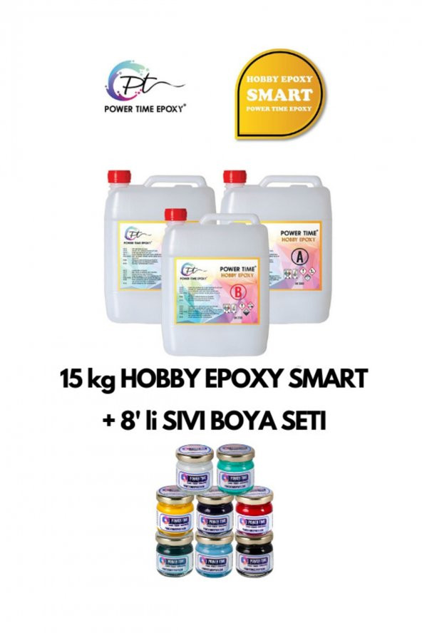 POWER TIME EPOXY 15 kg Hobby Epoxy Smart + 8li Sıvı Epoksi Boya Seti/ Şeffaf Epoksi Reçine Ince Döküm