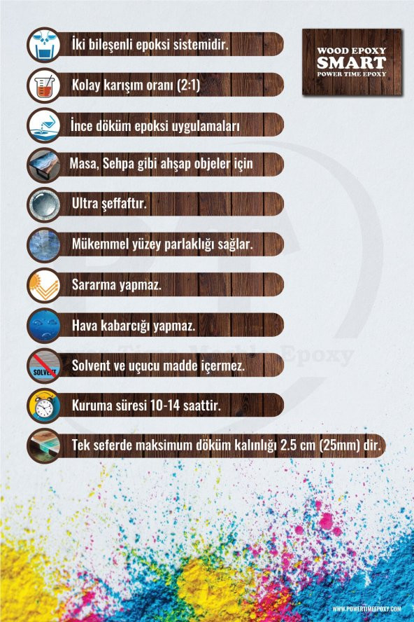 POWER TIME EPOXY 1500 gram Wood Epoxy Smart/ Sehpa, Masa, Aksesuar Için Şeffaf Epoksi Reçine Ince Döküm - 2