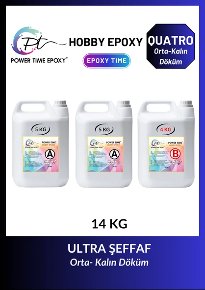 POWER TIME EPOXY 14 Kg Hobby Epoxy Quatro Kalın Döküm Ultra Şeffaf ve Parlak Epoksi Reçine 3-5 Cm Kalınlıkta Tek Seferde Döküm ürün görseli 1