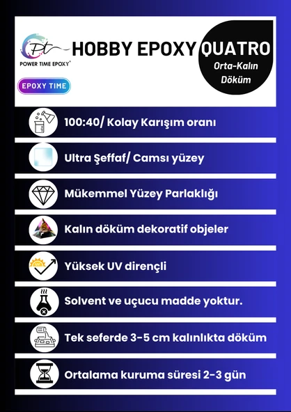 POWER TIME EPOXY 14 Kg Hobby Epoxy Quatro Kalın Döküm Ultra Şeffaf ve Parlak Epoksi Reçine 3-5 Cm Kalınlıkta Tek Seferde Döküm - 2