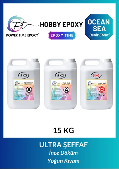 POWER TIME EPOXY 15 Kg Hobi Epoksi Ocean & Sea/ Deniz Efekti Ultra Şeffaf ve Parlak Epoksi Reçine Ince Döküm ürün görseli 1