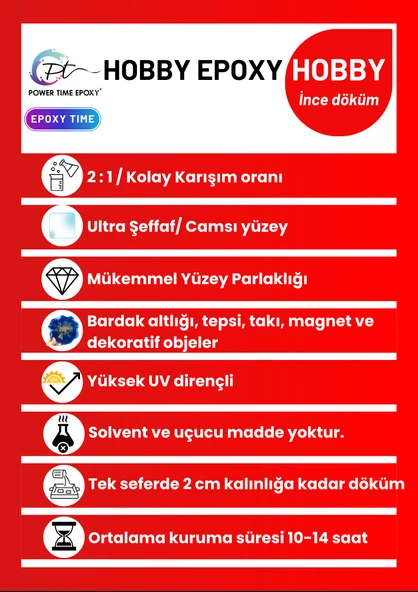 POWER TIME EPOXY 7.5 Kg Hobby Epoxy/ Ultra Şeffaf ve Parlak Epoksi Reçine Ince Döküm - Resim 2