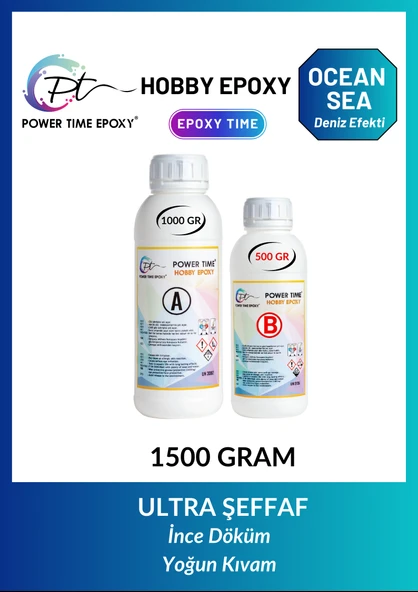 POWER TIME EPOXY 1500 gram Hobi Epoksi Ocean & Sea/ Deniz Efekti Ultra Şeffaf ve Parlak Epoksi Reçine Ince Döküm Yoğun Kıvam ürün görseli 1