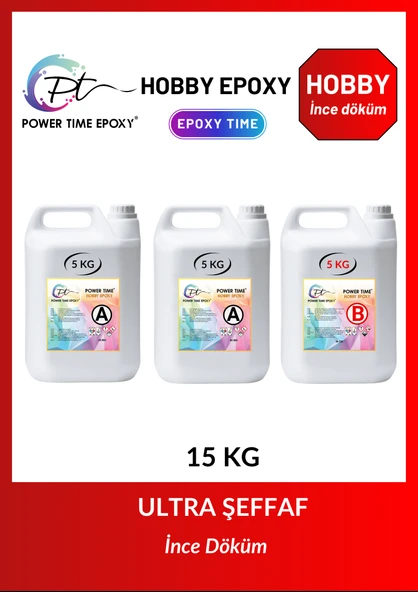 POWER TIME EPOXY 15 Kg Hobby Epoxy/ Ultra Şeffaf ve Parlak Epoksi Reçine Ince Döküm ürün görseli 1