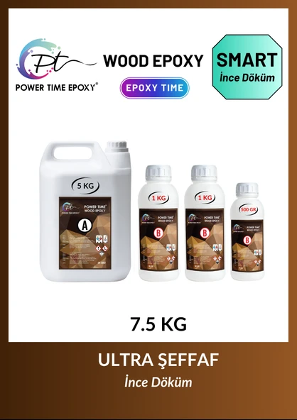 POWER TIME EPOXY 7.5 Kg Wood Epoxy Smart/ Sehpa, Masa, Aksesuar Için Şeffaf Epoksi Reçine Ince Döküm ürün görseli