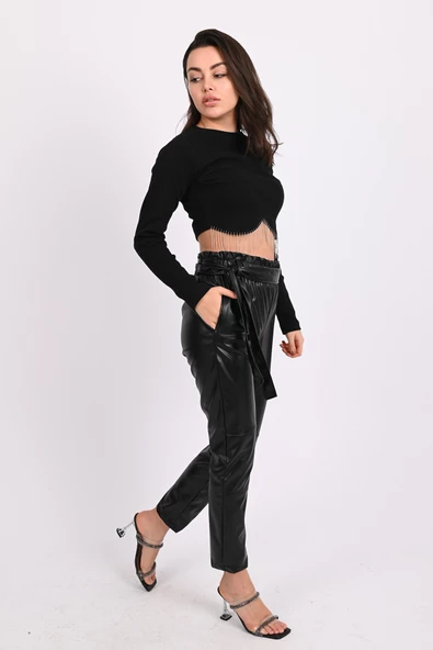 Kadın Jogger Deri Pantolon 6151-23 - 5