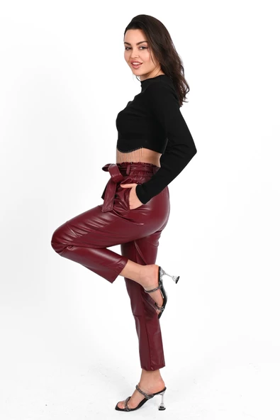 Kadın Jogger Deri Pantolon 6151-23 - 10