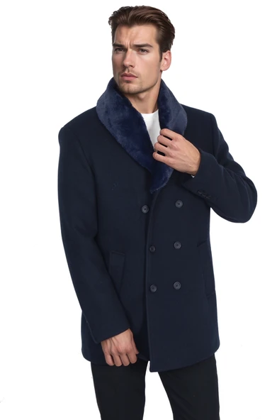 Cengiz İnler Yaka Kürklü Kruvaze Erkek Kaşe Kaban - 7