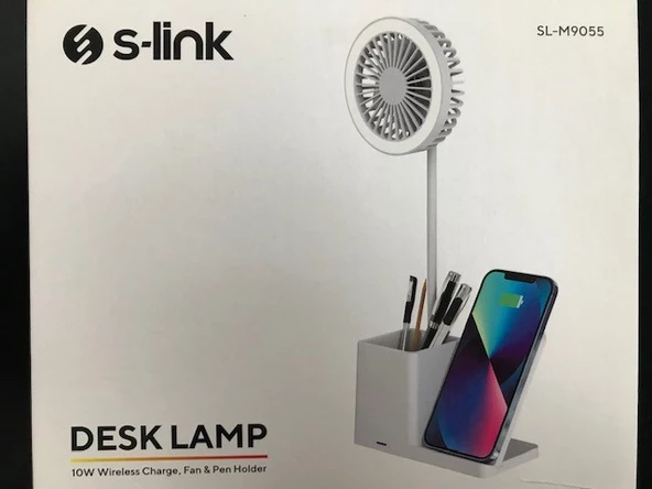 S-link SL-M9055 Beyaz TypeC 10W Kablosuz Şarj Cihazı Fanlı Kalemlikli Masa Lambası - Resim 3