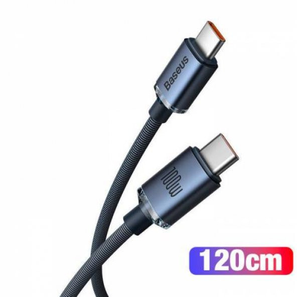 Coofbe BASEUS 1.2mt Led Işıklı Örgülü 100W Type-C to Type-C Hızlı Şarj Kablosu Samsung Huawei Şarj - 2