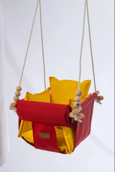 Ahşap Salıncak Bebek ve Çocuk Salıncağı Hamak Beşik Sarı Kırmız Model
