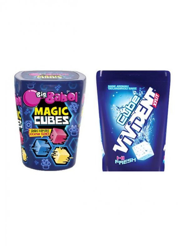 Vivident Cube Sakız Nane 86 Gr. X 1 Adet + Big Babol Magıc Cubes Sakız Karışık Meyve 86 Gr. X 1 Adet