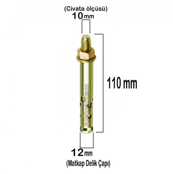 Aletçantam Uzun Çelik Dübel Gömlekli 10x110 (12mm) -10 adet - Resim 2