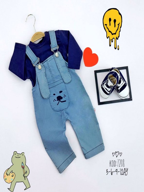 Dnzc 3-6-9-12 AY UZUN KOLLU SWEATLİ 2 Lİ ERKEK SALOPET BEBEK TAKIMI