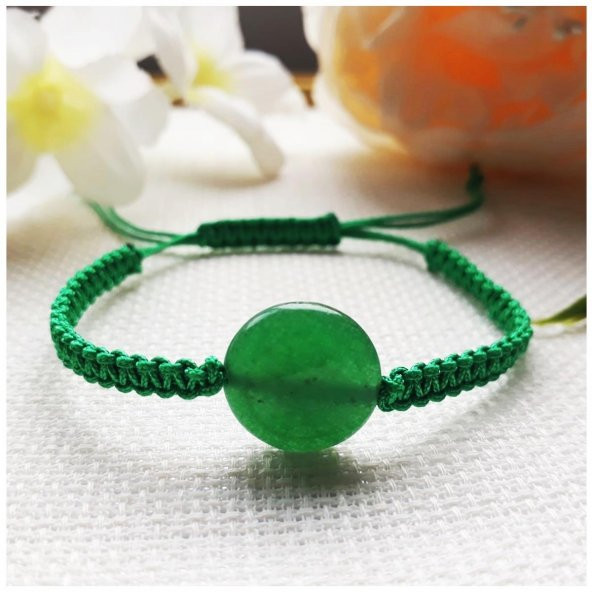 Yeşil Renk Makrome Örme Kadın Yeşim Taşı Bileklik