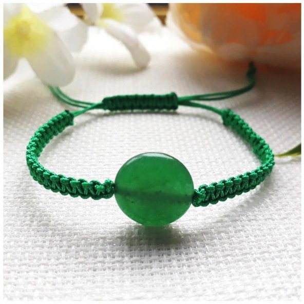 Yeşil Renk Makrome Örme Kadın Yeşim Taşı Bileklik - 2