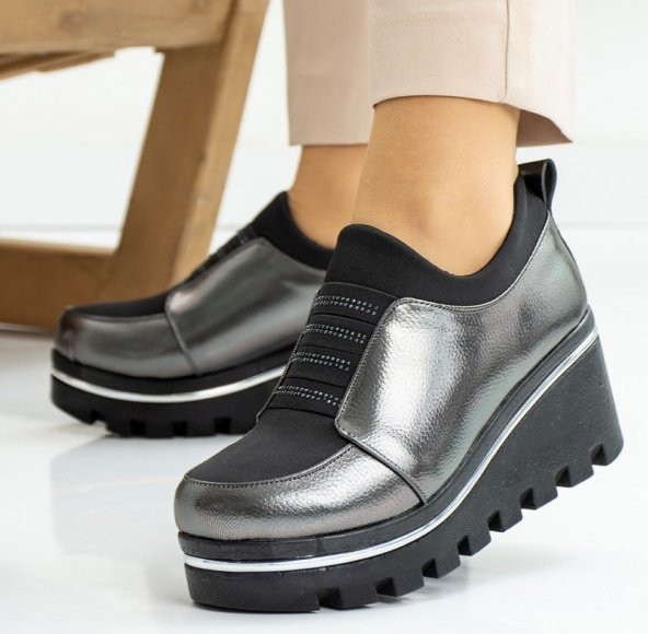 CASSO ORTOPEDİK PLATFORM YÜKSEK TABAN STREÇLİ KOLAY GİYİM TAŞ DETAY KADIN GÜNLÜK DOLGU AYAKKABI - 2