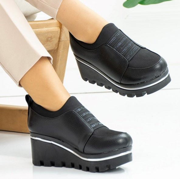 CASSO ORTOPEDİK PLATFORM YÜKSEK TABAN STREÇLİ KOLAY GİYİM TAŞ DETAY KADIN GÜNLÜK DOLGU AYAKKABI - 8