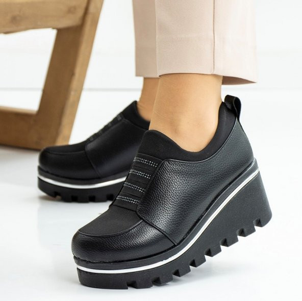 CASSO ORTOPEDİK PLATFORM YÜKSEK TABAN STREÇLİ KOLAY GİYİM TAŞ DETAY KADIN GÜNLÜK DOLGU AYAKKABI - 9