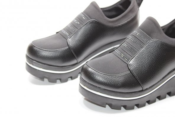 CASSO ORTOPEDİK PLATFORM YÜKSEK TABAN STREÇLİ KOLAY GİYİM TAŞ DETAY KADIN GÜNLÜK DOLGU AYAKKABI - 12