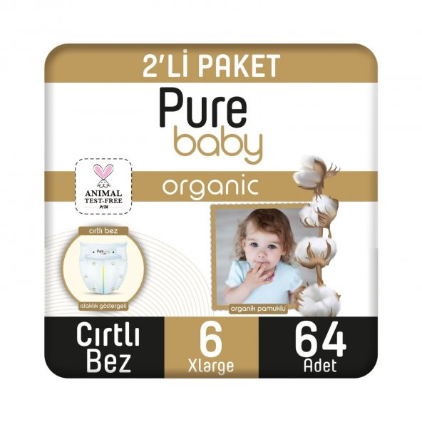 Pure Baby  Organik Pamuklu Cırtlı Bez Tekli Paket 6 Numara Xlarge 128 Adet - 8