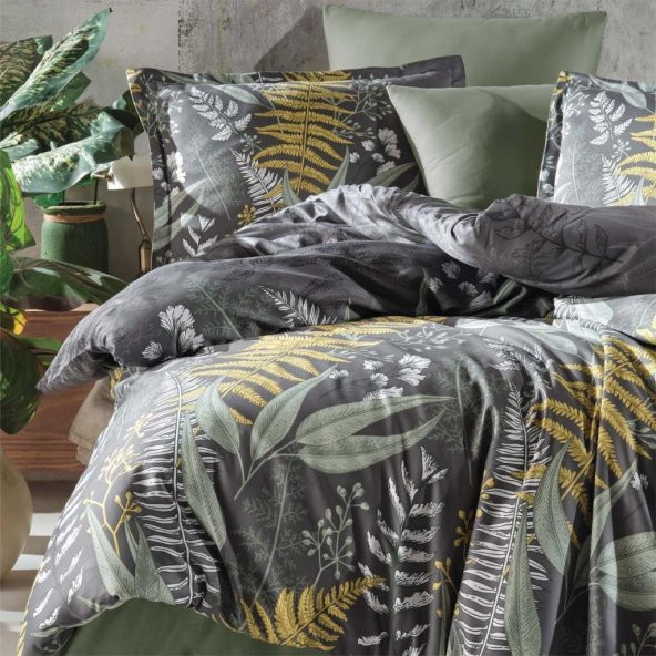 Clasy Pamuk Saten Çift Kişilik Nevresim Takımı Botanica v1 Yeşil - Resim 2