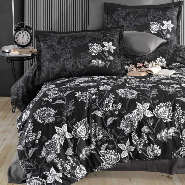 Clasy Pamuk Saten Çift Kişilik Nevresim Takımı Vilya v2 Antrasit - 3