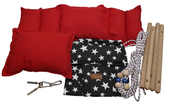 Ahşap Salıncak Bebek ve Çocuk Salıncağı Hamak Beşik Siyah Yıldızlı Kırmızı Model - 4