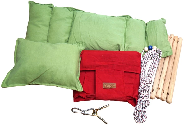 Ahşap Salıncak Bebek ve Çocuk Salıncağı Hamak Beşik Kırmızı Yeşil Model - 5