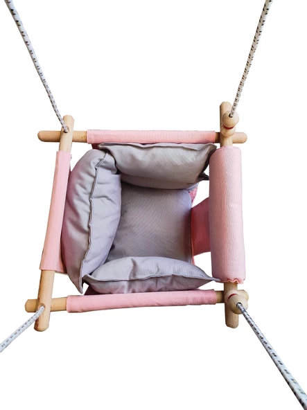 Ahşap Salıncak Bebek ve Çocuk Salıncağı Hamak Beşik Pembe Açık Mavi Model - 2